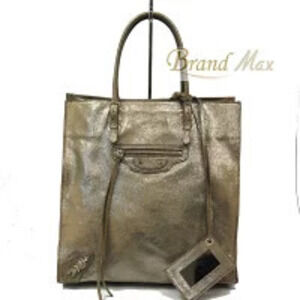 Balenciaga Milky Way Paper Tote Bag Calfskin Beige Gold Tone
